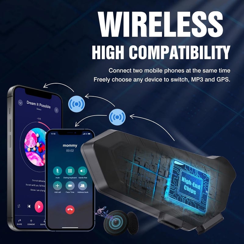 FEYA Motorcycle Helmet Speakers High Battery Life Helmet Headphone IPX6 Automatic Answer/Call Music Control/Intelligent Noise/Wake up Siri, 2 Different Types of Mic - Compatible with All Helmets - Image 2